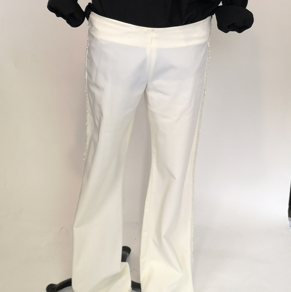 90s White Beaded Fringe Elvis low hip hugger Western Tuxedo Trousers - Picture 9 of 16